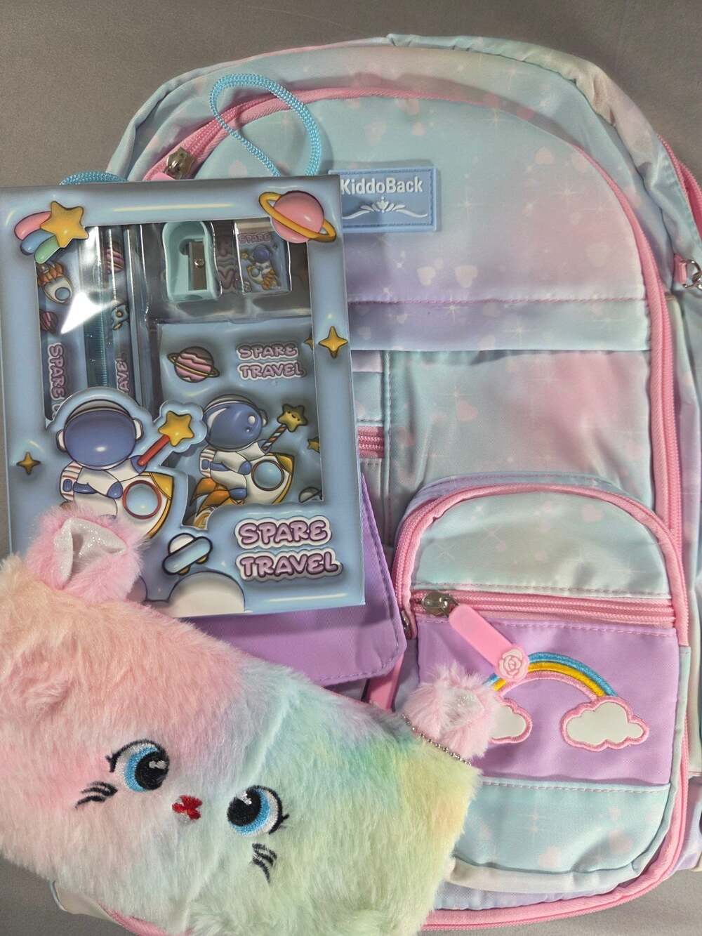 KiddoBack Girls Pastel Rainbow Hearts School Backpack.